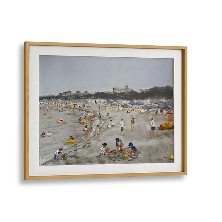 Vibrant BEACH STORY, BEACH PAINTINGS capturing beachgoers enjoying a lively seaside scene, perfect for any decor.