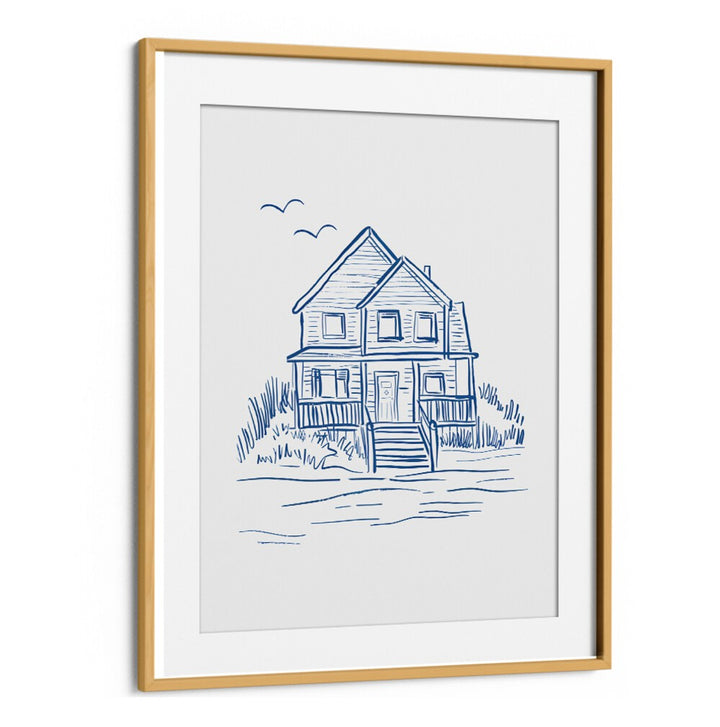 NANTUCKET BEACHHOUSE, BEACH PAINTINGS showcase a charming coastal home illustration, perfect for enhancing your space.