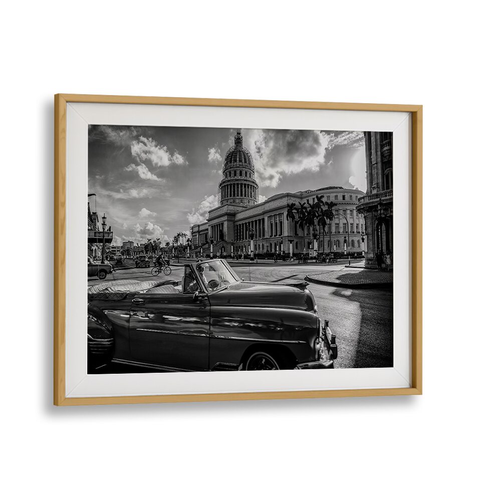 Stunning black and white scene featuring EL CAPITOLIO with classic cars, perfect for urban photography prints.