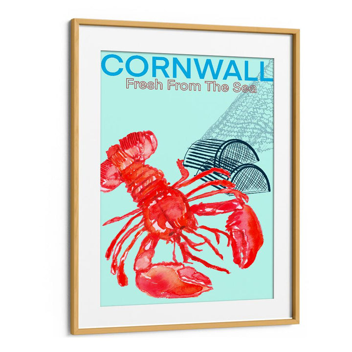 Vibrant Cornwall Sea Poster featuring a lobster, ideal for beach lovers and coastal home decor. Perfect beach paintings!