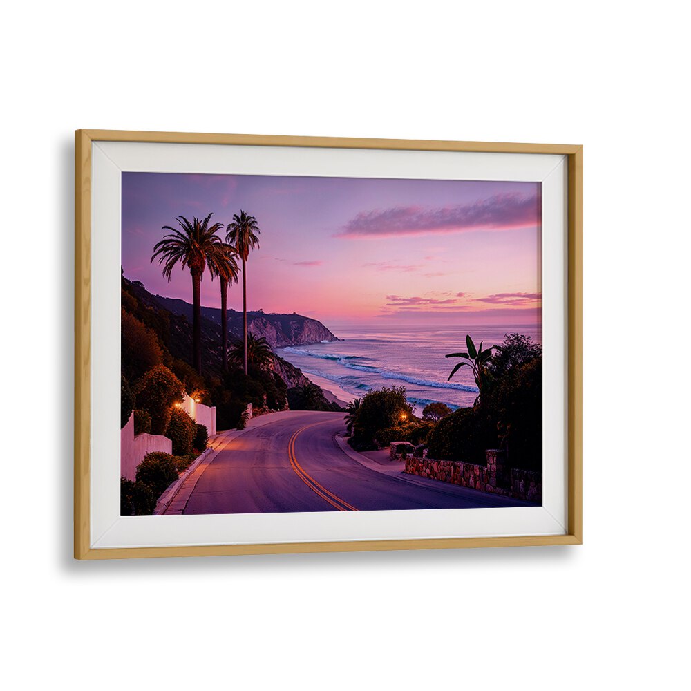 Vibrant sunset over L.A BEACH ROAD, capturing the essence of California in stunning BEACH PAINTINGS by Philippe Hugonnard.