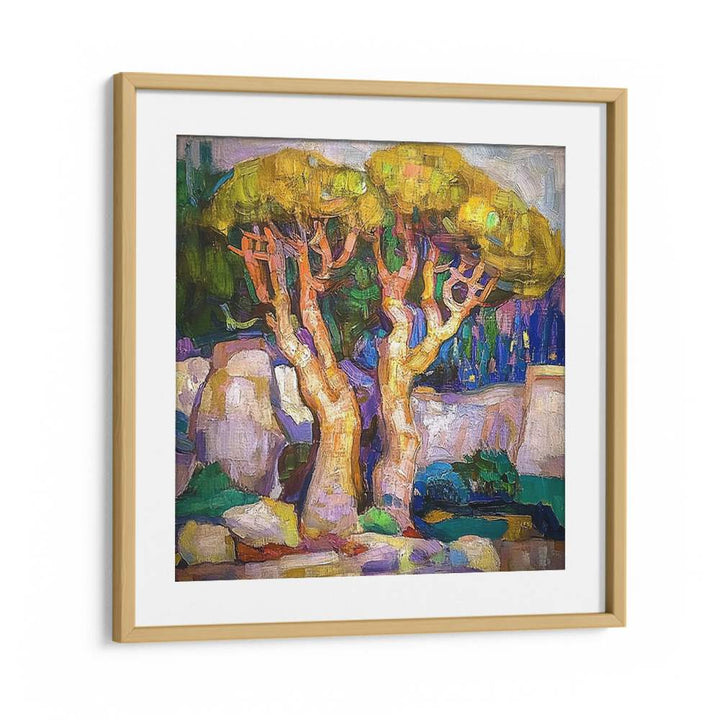 Framed artwork depicting vibrant trees inspired by coastal elegance, perfect for home décor—TREES BY THE SEA MALLORCA.