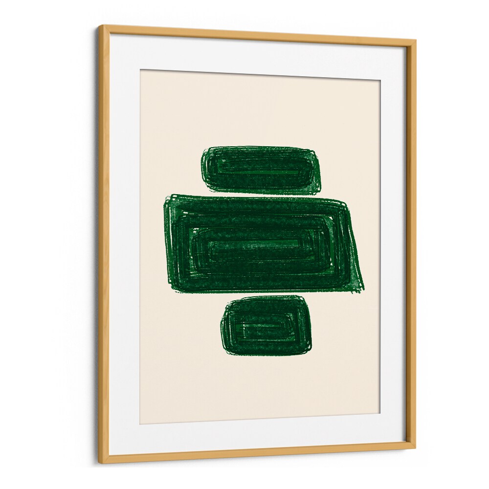 SIMPLEX I, GEOMETRIC ART PRINTS showcase bold green shapes in a stylish frame, perfect for modern home decor.