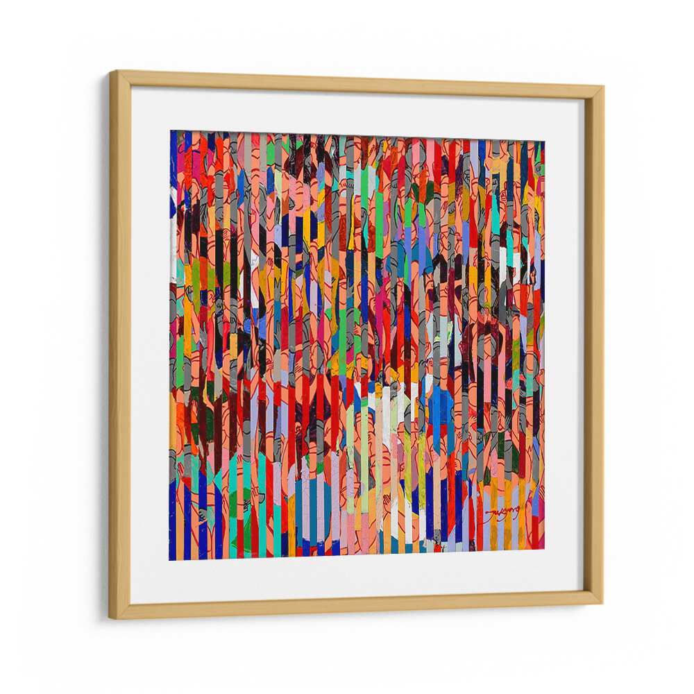 Colorful abstract painting titled "STADIUM, ABSTRACT PAINTINGS" featuring vibrant patterns and dynamic shapes.