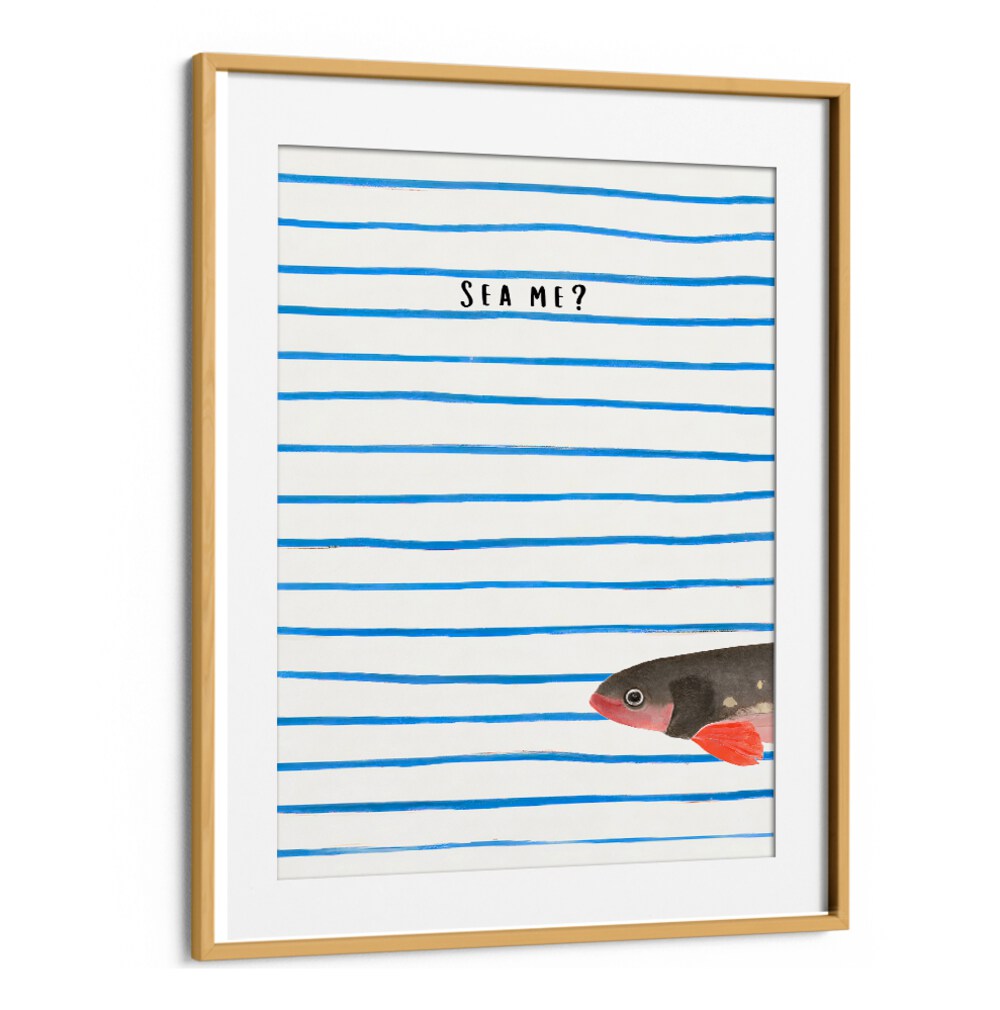 SEA ME , BEACH PAINTINGS featuring a playful fish and blue stripes, bringing coastal charm from Oakwood Mount.
