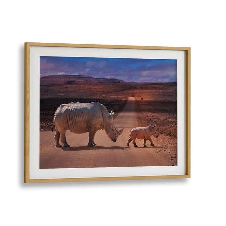 Majestic rhinos crossing the road captured in stunning detail, perfect for RHINOS CROSSING, PHOTOGRAPHY PRINTS.
