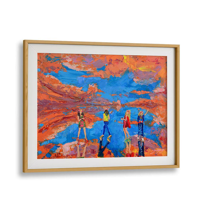 Vibrant "SKY FASHION SHOW, PORTRAITS" artwork showcasing figures against a colorful sky backdrop by Oakwood Mount.