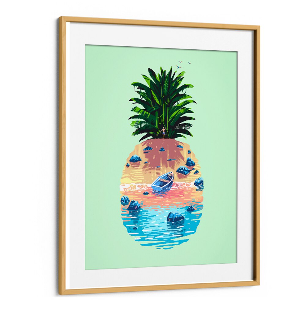 Vibrant PINEAPPLE ISLAND, BEACH PAINTINGS showcasing tropical vibes and serene waters, perfect for any art lover.