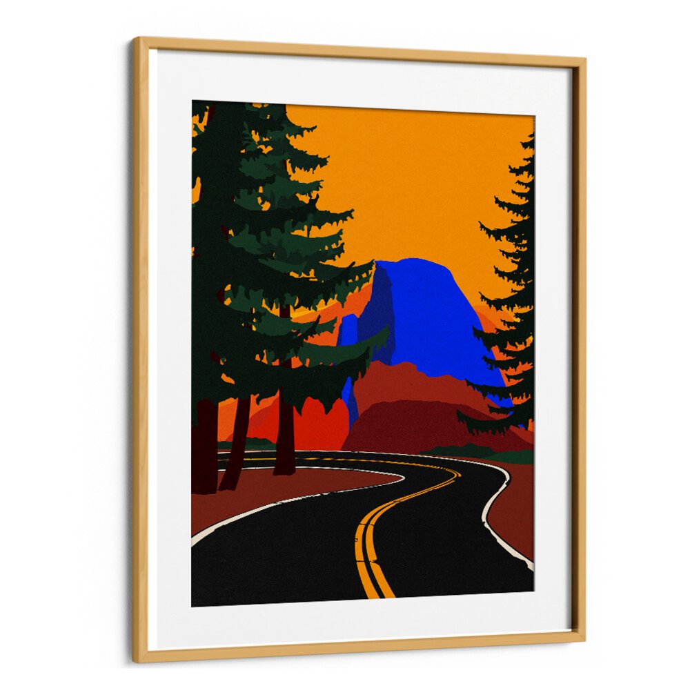 Vibrant GLACIER ROAD WITH HALF DONE, LANDSCAPE PAINTINGS showcasing a winding road amidst colorful nature. Perfect for decor.
