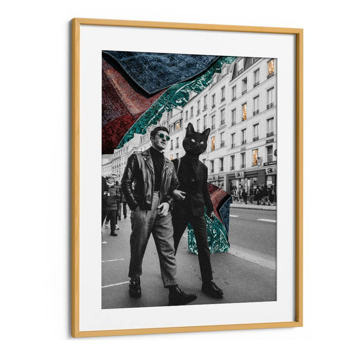 Surreal art print featuring a cat in the city, perfect for urban cat lovers. Explore CAT IN CITY, SURREAL ART PRINTS.