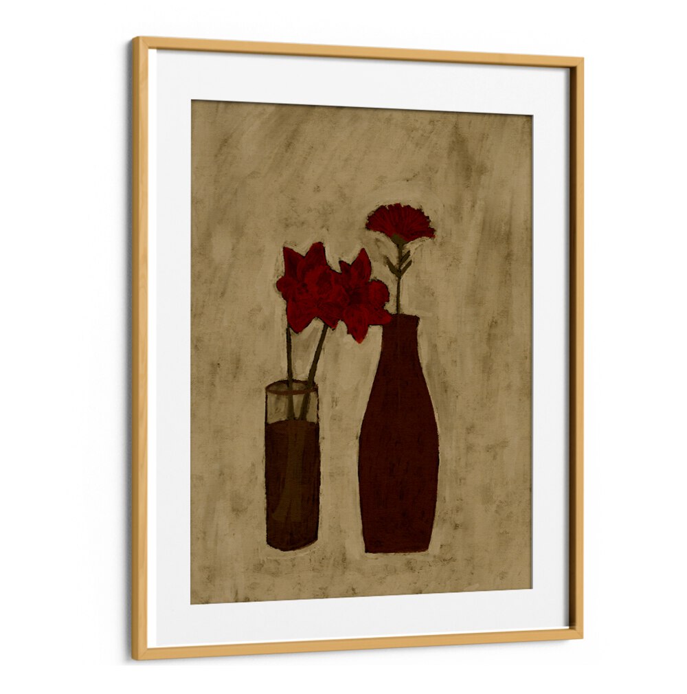 Elegant BLOSSOM BLEND, FLORAL FLOWER PAINTINGS featuring vibrant red flowers in stylish vases, perfect for decor.