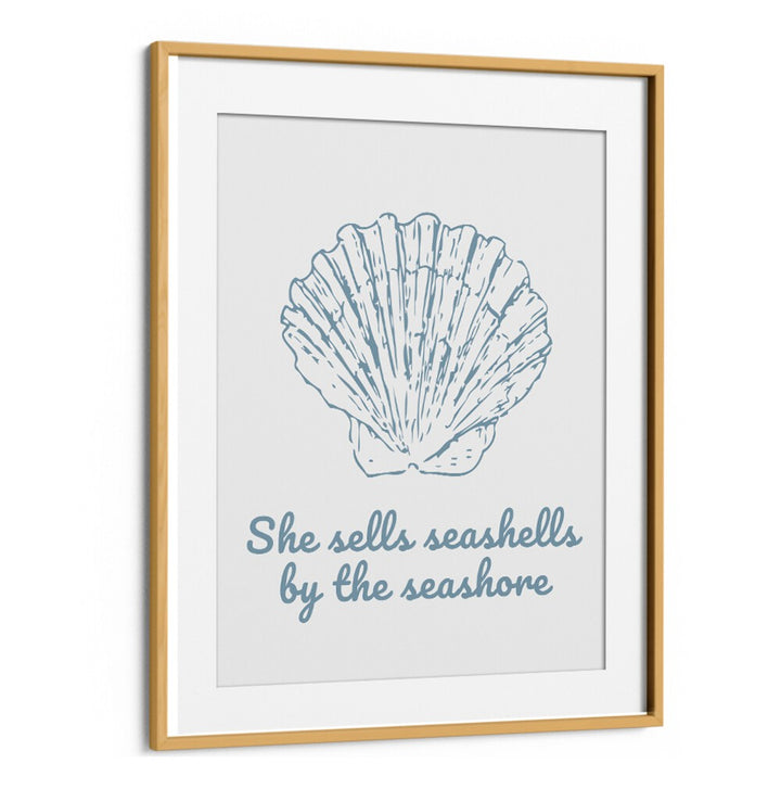 Framed SHE SELLS SEASHELLS, BEACH PAINTINGS artwork featuring a detailed seashell design, perfect for ocean lovers.