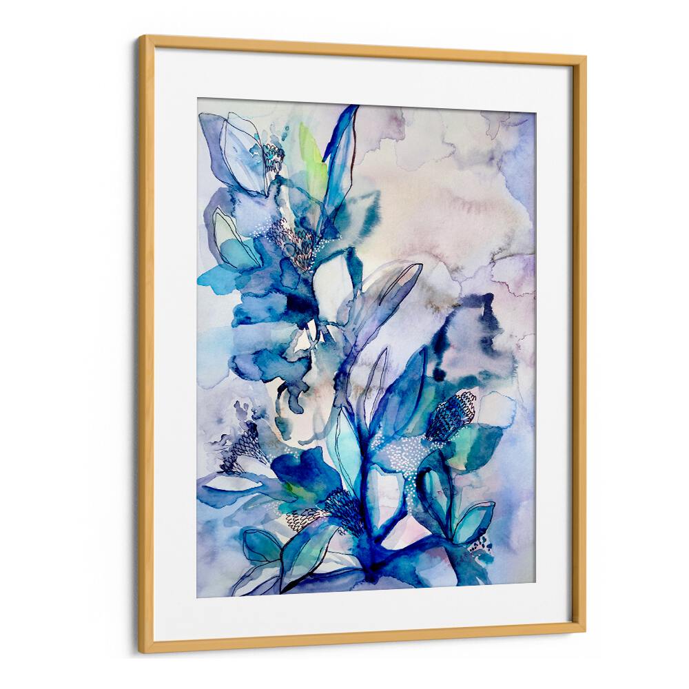 A vibrant AQUA FLORAL, FLORAL FLOWER PAINTING showcasing delicate blue flowers in an elegant frame.
