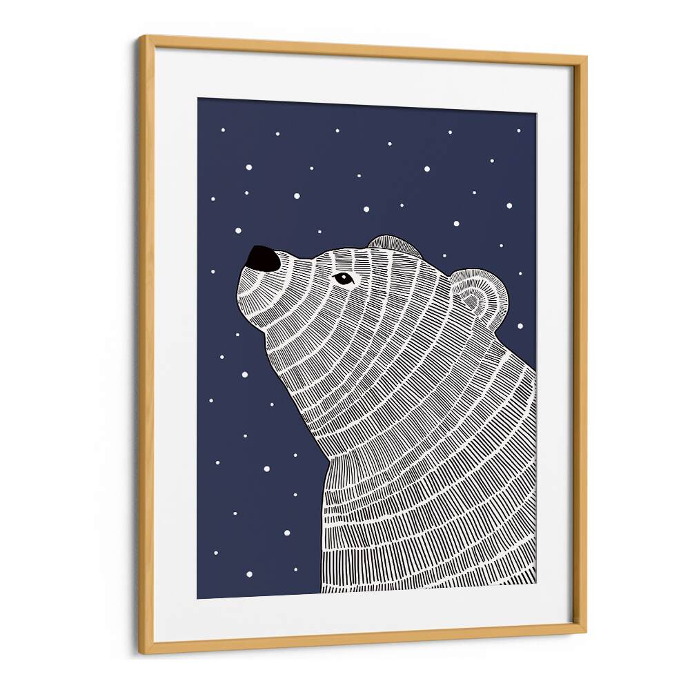 POLA BEAR NIGHT GAZE, KIDS ROOM PAINTINGS, featuring a serene polar bear against a night sky, perfect for children's decor.
