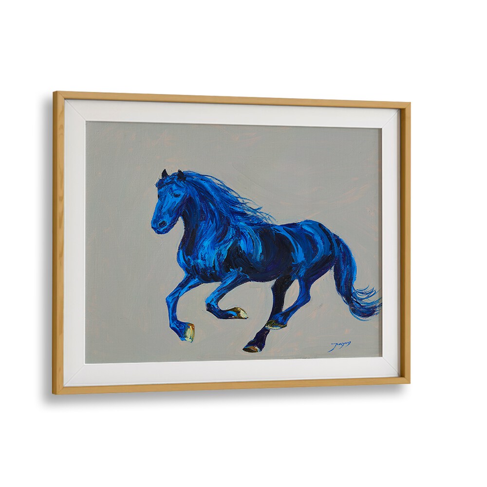 Bold and vibrant, this painting titled "A BLUE HORSE, ANIMAL PAINTINGS" captures the essence of equine beauty.