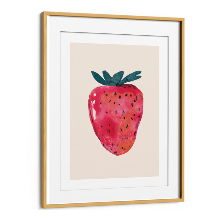 FRESA , KITCHEN POSTERS featuring a vibrant strawberry print framed in natural wood, perfect for Oakwood Mount kitchen decor.