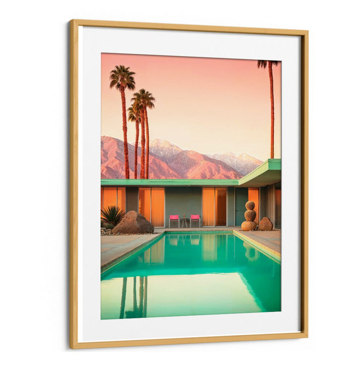 Vibrant scene of MOTEL 66 PALM SPRINGS, BEACH PAINTINGS showcasing mid-century design and serene poolside ambiance.