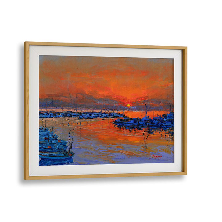 Vibrant SUNRISE, LANDSCAPE PAINTINGS featuring a serene bay at dusk, perfect for any art lover's collection.