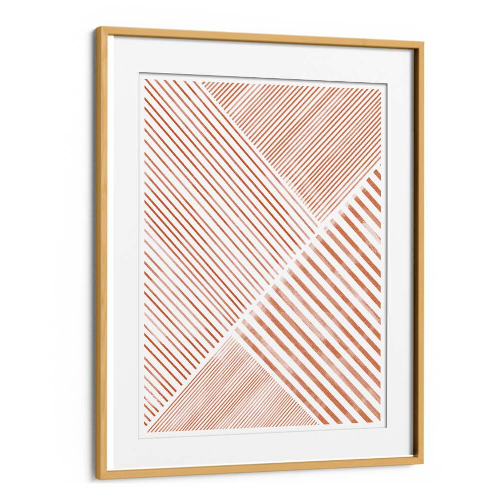 Stylish PEACHY LINE ART II, GEOMETRIC ART PRINTS framed in gold, perfect for modern home decor elegance.