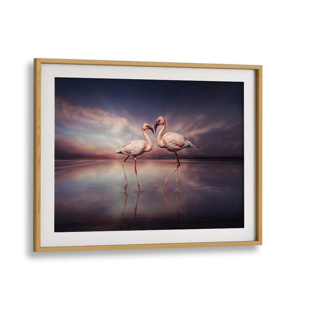 Whimsical FLAMINGO LOVE, PHOTOGRAPHY PRINTS capture two flamingos in a surreal, enchanting landscape. Perfect for decor.