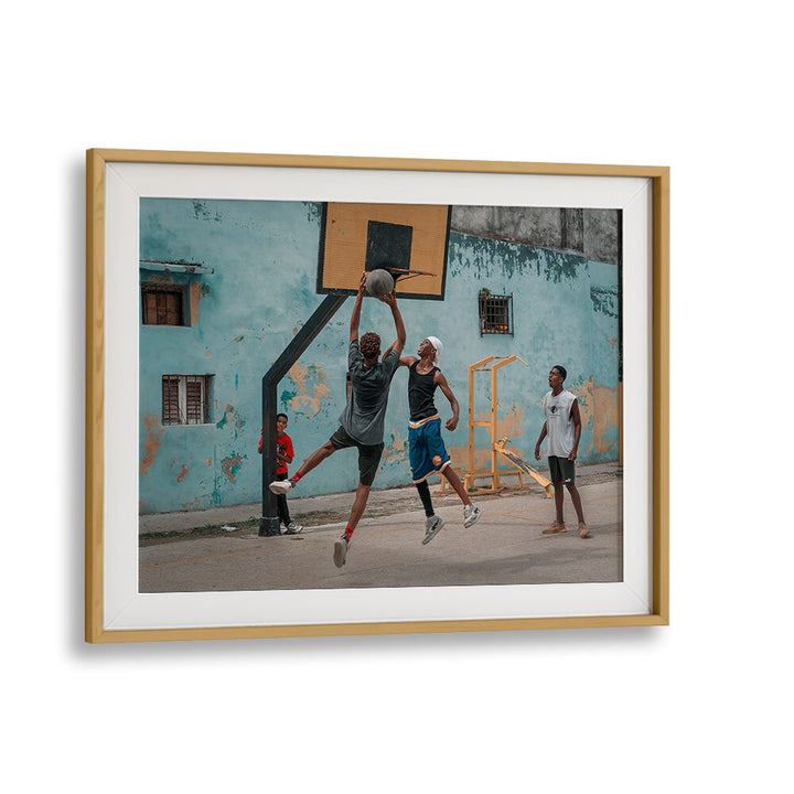 Dynamic streetball action captured in vibrant STREETBALL, PHOTOGRAPHY PRINTS, celebrating urban life and culture.