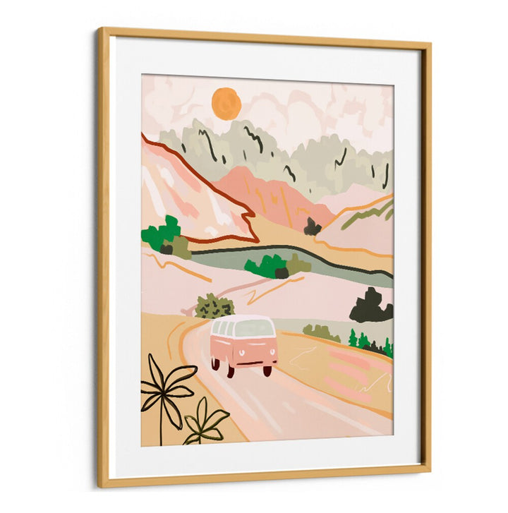 Vibrant PASTEL JOURNEY, LANDSCAPE PAINTINGS showcasing a serene road trip through pastel-hued mountains and nature.