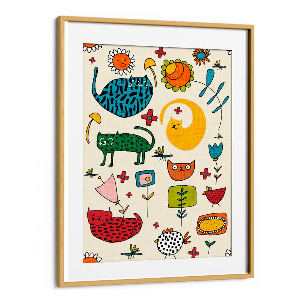 Bright and playful SPRING CAT BIEGE, KIDS ROOM PAINTINGS, perfect for adding charm to your child's space.