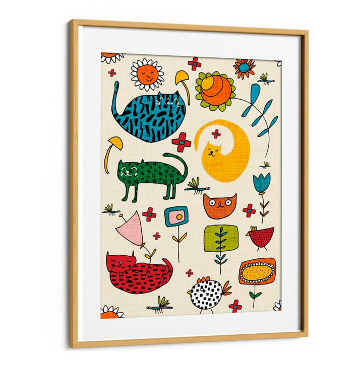 Bright and playful SPRING CAT BIEGE, KIDS ROOM PAINTINGS, perfect for adding charm to your child's space.