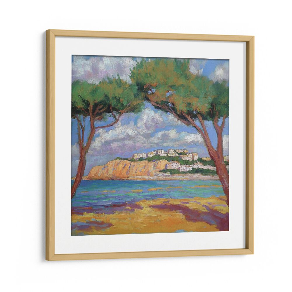 Cypress Trees on the Beach artwork showcases serene coastal beauty and tranquility, perfect for nature lovers.