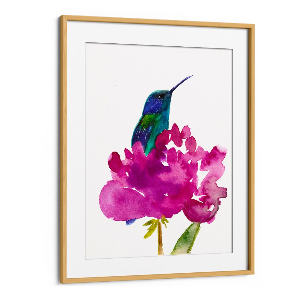 HUMMINGBIRD IN A PEONY , ANIMAL PAINTINGS