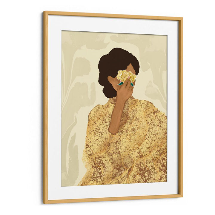 Stunning WOMAN WITH GOLD PEONY, PORTRAITS artwork showcasing divine femininity and Indian traditional artistry.