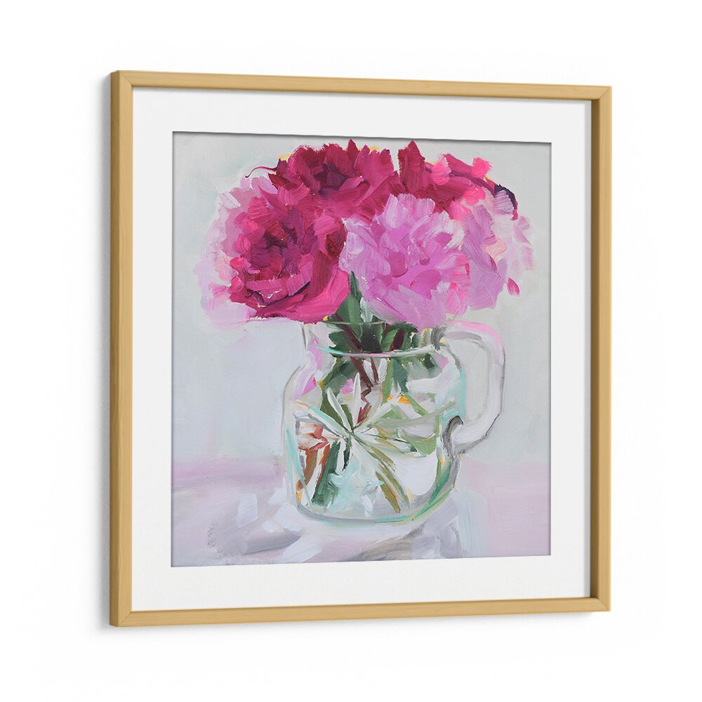 Stunning arrangement of pink flowers in a jar, showcasing PRETTY IN PINK, FLORAL FLOWER PAINTINGS for your home decor.