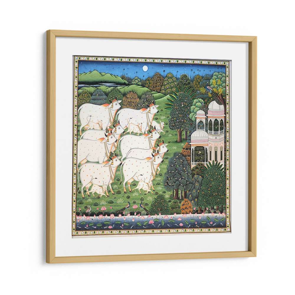 COW AND CALF PICHWAI, INDIAN ART PAINTINGS showcasing traditional rural life and vibrant colors, perfect for art lovers.