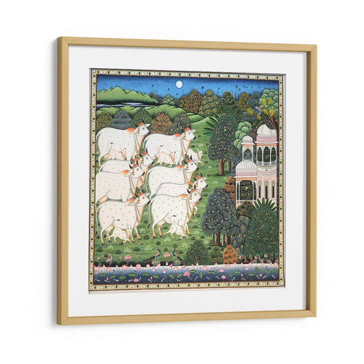 COW AND CALF PICHWAI, INDIAN ART PAINTINGS showcasing traditional rural life and vibrant colors, perfect for art lovers.