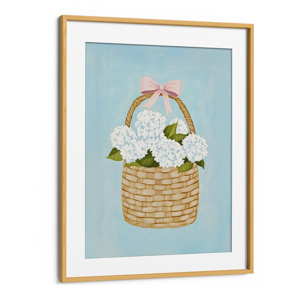 HYDRANGEAS IN BASKET , FLORAL FLOWER PAINTINGS