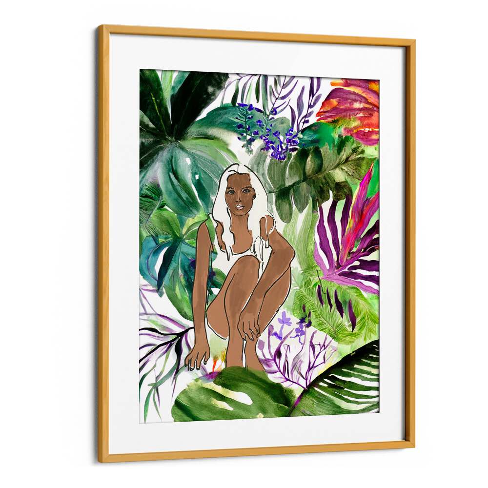 Bold illustration featuring vibrant greenery and a figure, showcasing SUDDEN SHIFT, PORTRAITS & FIGURATIVE ILLUSTRATIONS.