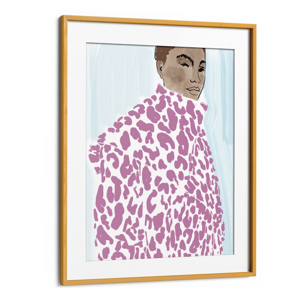 Vibrant illustration of a model in a pink coat, showcasing elegance in PINK COAT , PORTRAITS & FIGURATIVE ILLUSTRATIONS.