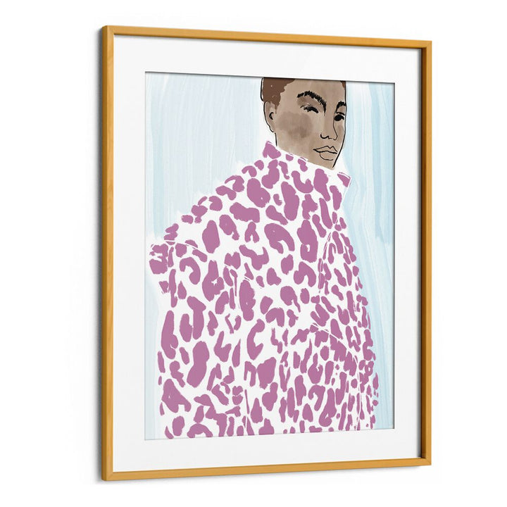 Vibrant illustration of a model in a pink coat, showcasing elegance in PINK COAT , PORTRAITS & FIGURATIVE ILLUSTRATIONS.