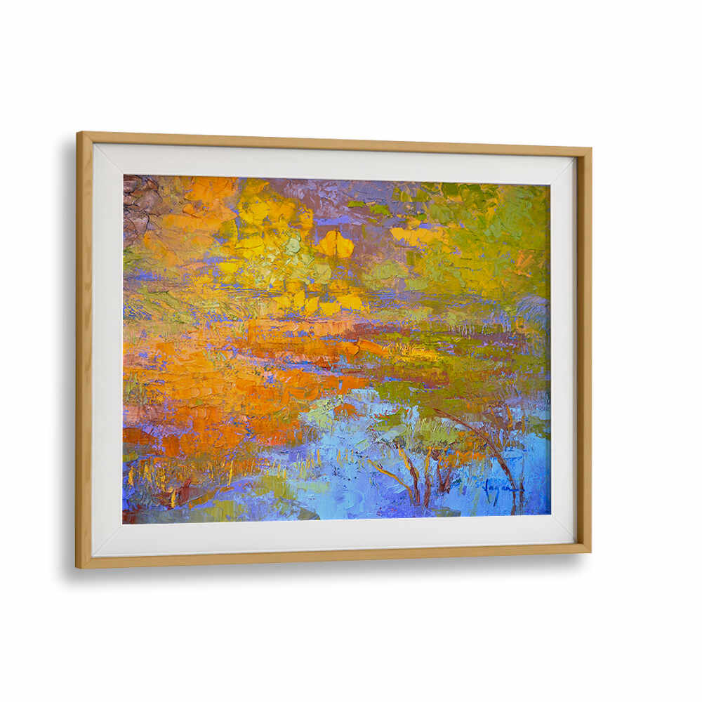 Oakwood Mount AUTUMN'S PALETTE , LANDSCAPE PAINTINGS framed canvas showing textured golden-orange autumn landscape