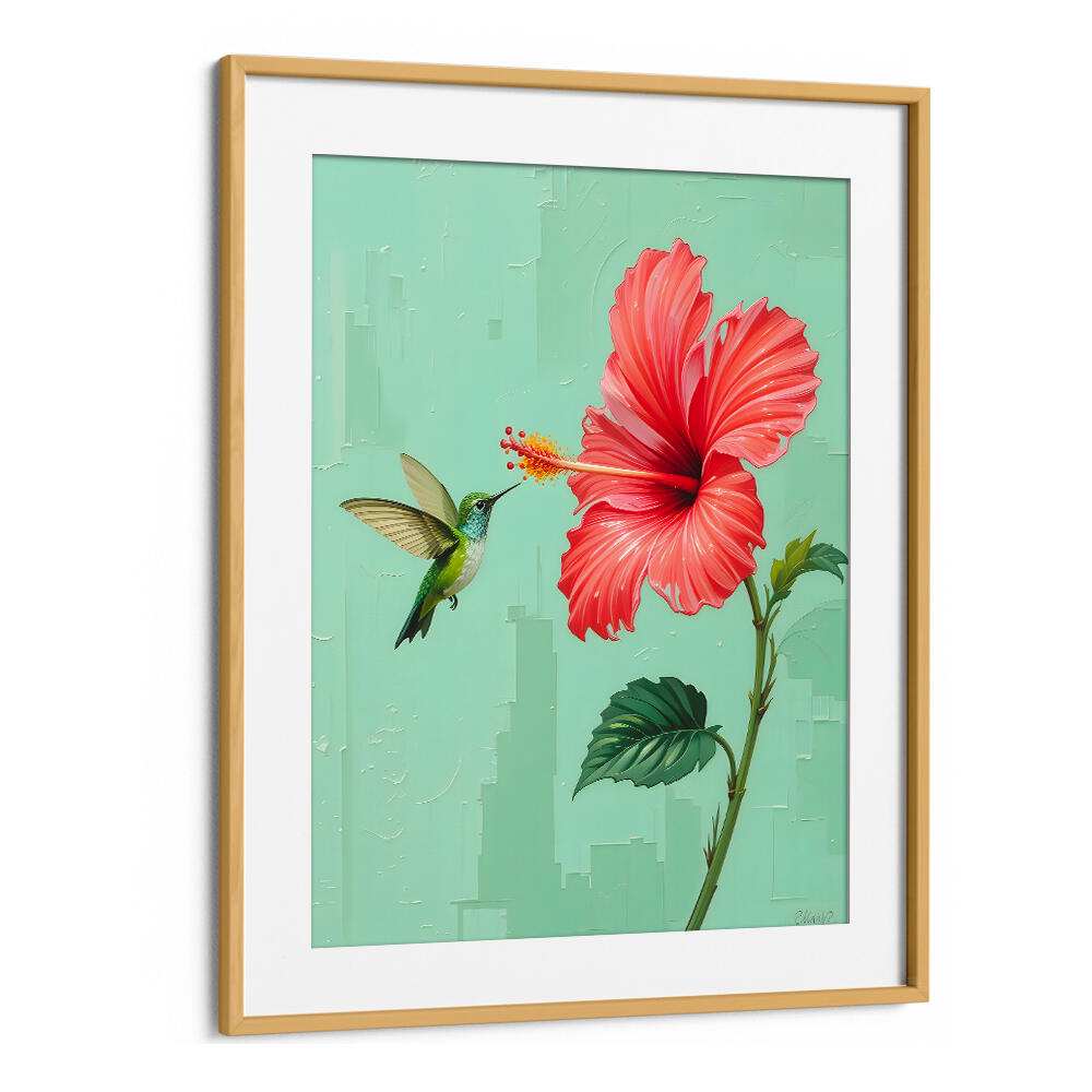 BIRD VISITED MY GARDEN , FLORAL FLOWER PAINTINGS