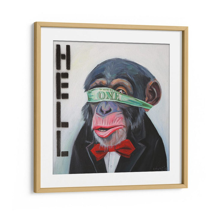 Vibrant BLINDED BY MONEY, COMIC POSTERS featuring a stylish monkey, perfect for comic art enthusiasts at Oakwood Mount.