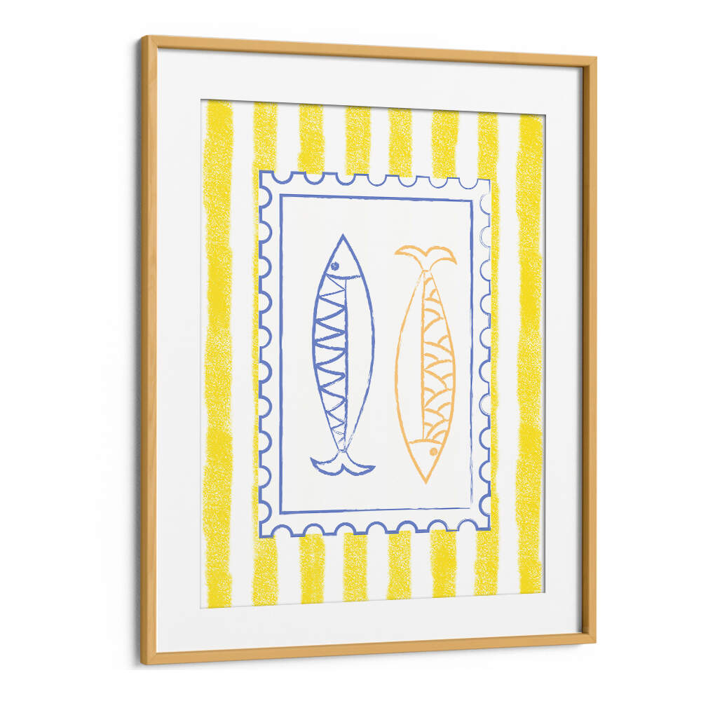 FISH STAMP ON YELLOW STRIPES , KITCHEN POSTERS