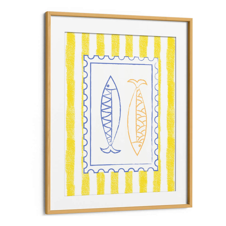 FISH STAMP ON YELLOW STRIPES , KITCHEN POSTERS