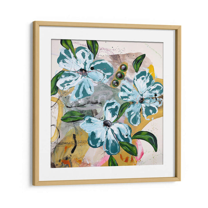 BOLD BLUE AND GREEN FLOWERS , FLORAL FLOWER PAINTINGS