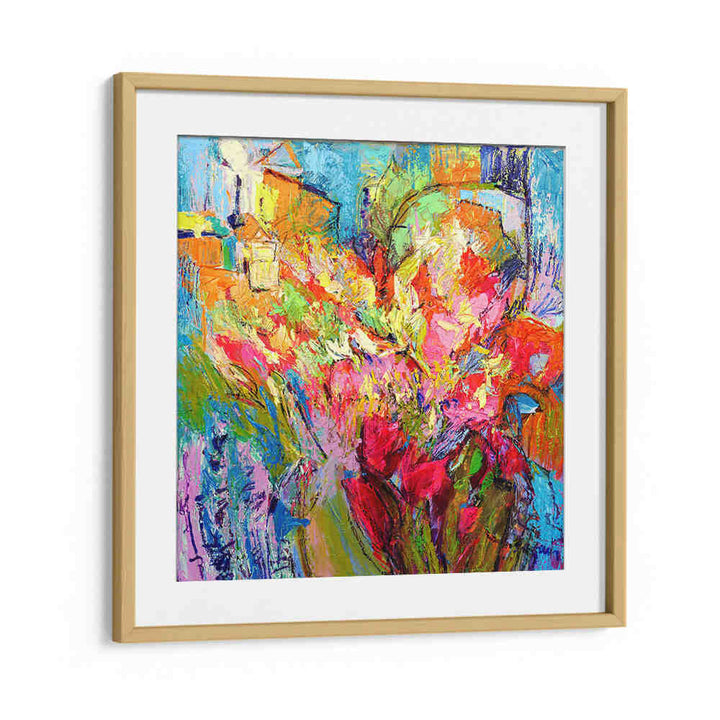 Oakwood Mount BRILLIANT BLOOM SCAPE , ABSTRACT PAINTINGS framed vibrant textured floral abstract in bold colors