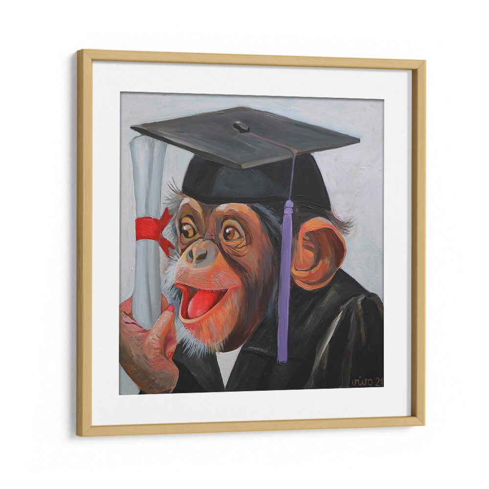 Celebrate achievement with the CHIMP GRADUATION DAY, COMIC POSTERS showcasing vibrant comic art by Oakwood Mount.