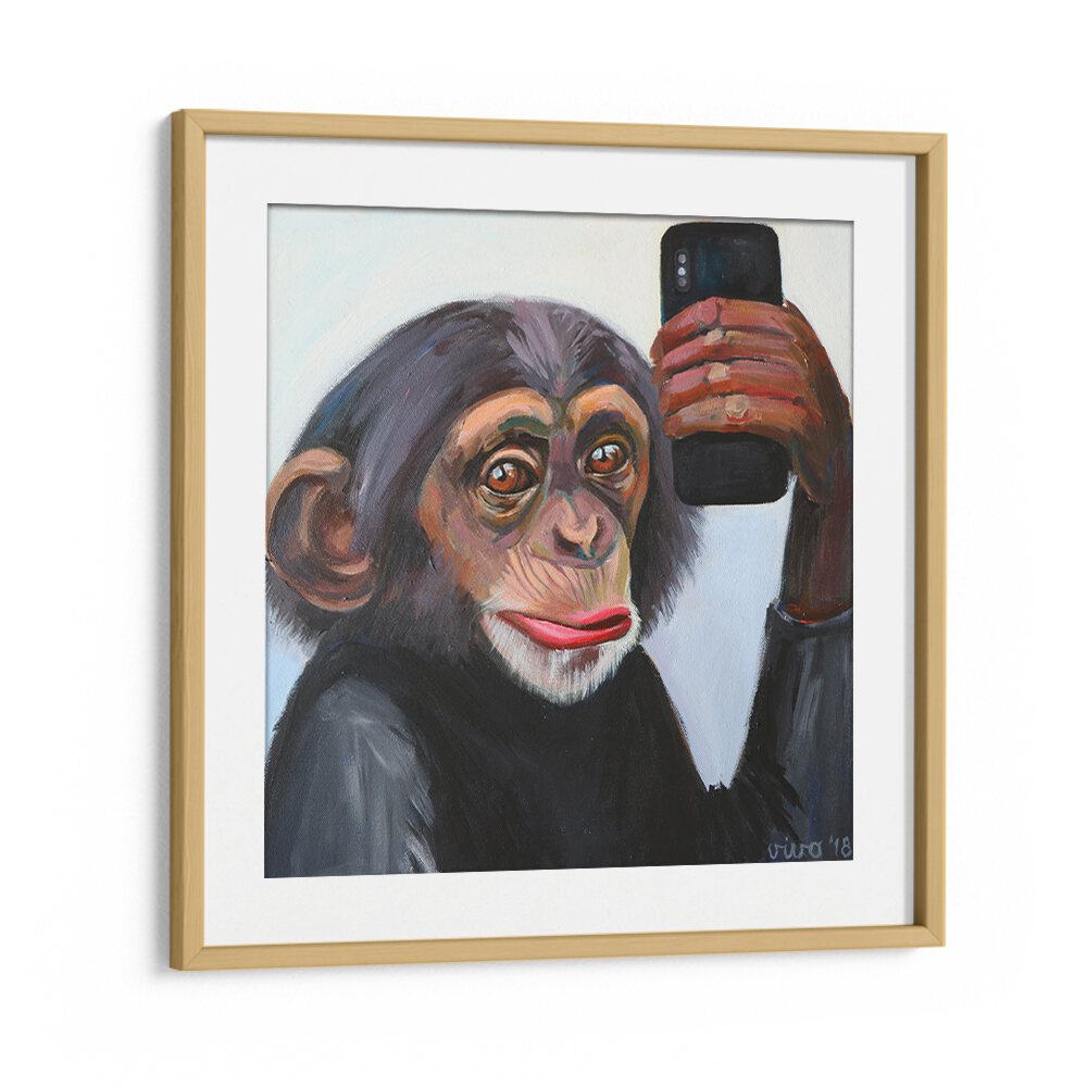 CHIMP'S SELFIE MOMENT, COMIC POSTERS showcases a playful chimp capturing its selfie, perfect for vibrant decor.