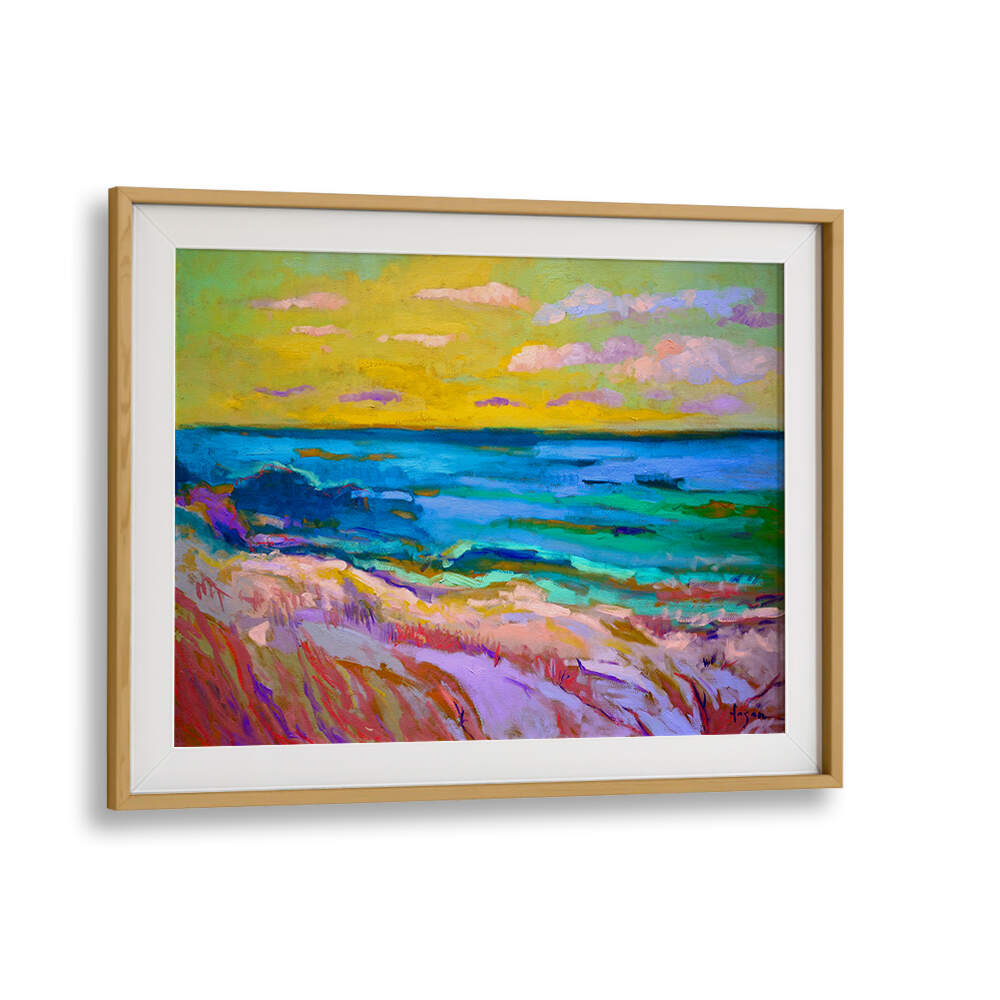 Oakwood Mount Co. COASTAL  SUNSET , LANDSCAPE PAINTINGS with vivid seaside sunset, gentle waves and dune foreground