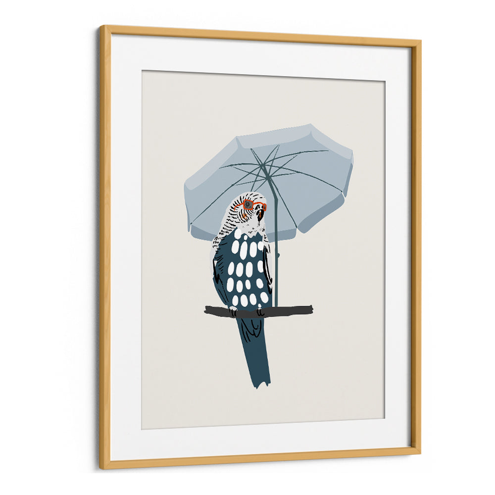 COOL BUDGIE UNDER UMBRELLA