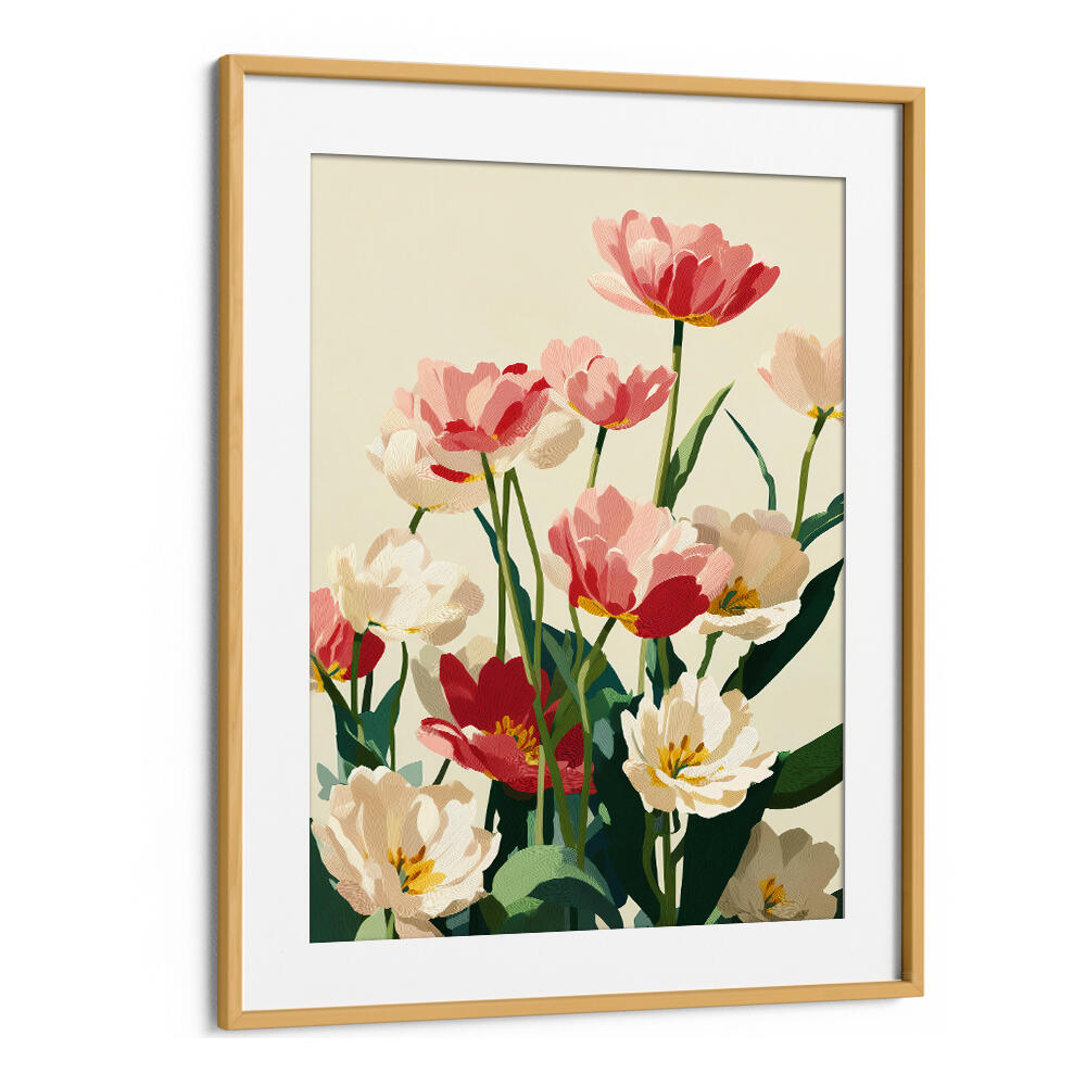 CORAL TULIPS IN BLOOM , FLORAL FLOWER PAINTINGS